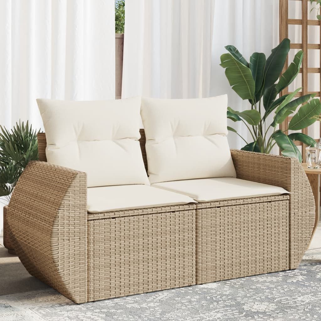 vidaXL Loungesofa Gartensofa mit Kissen 2-Sitzer Beige Poly Rattan, 1 Teile
