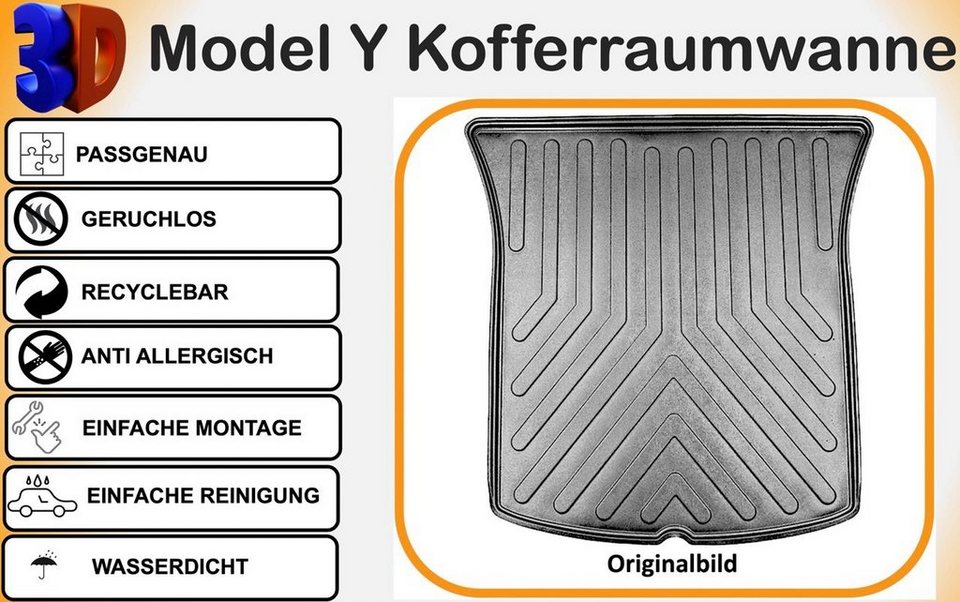 Trimak Auto-Fußmatte, Trimak Kofferraumwanne für Tesla Model Y 3D  Kofferraummatte