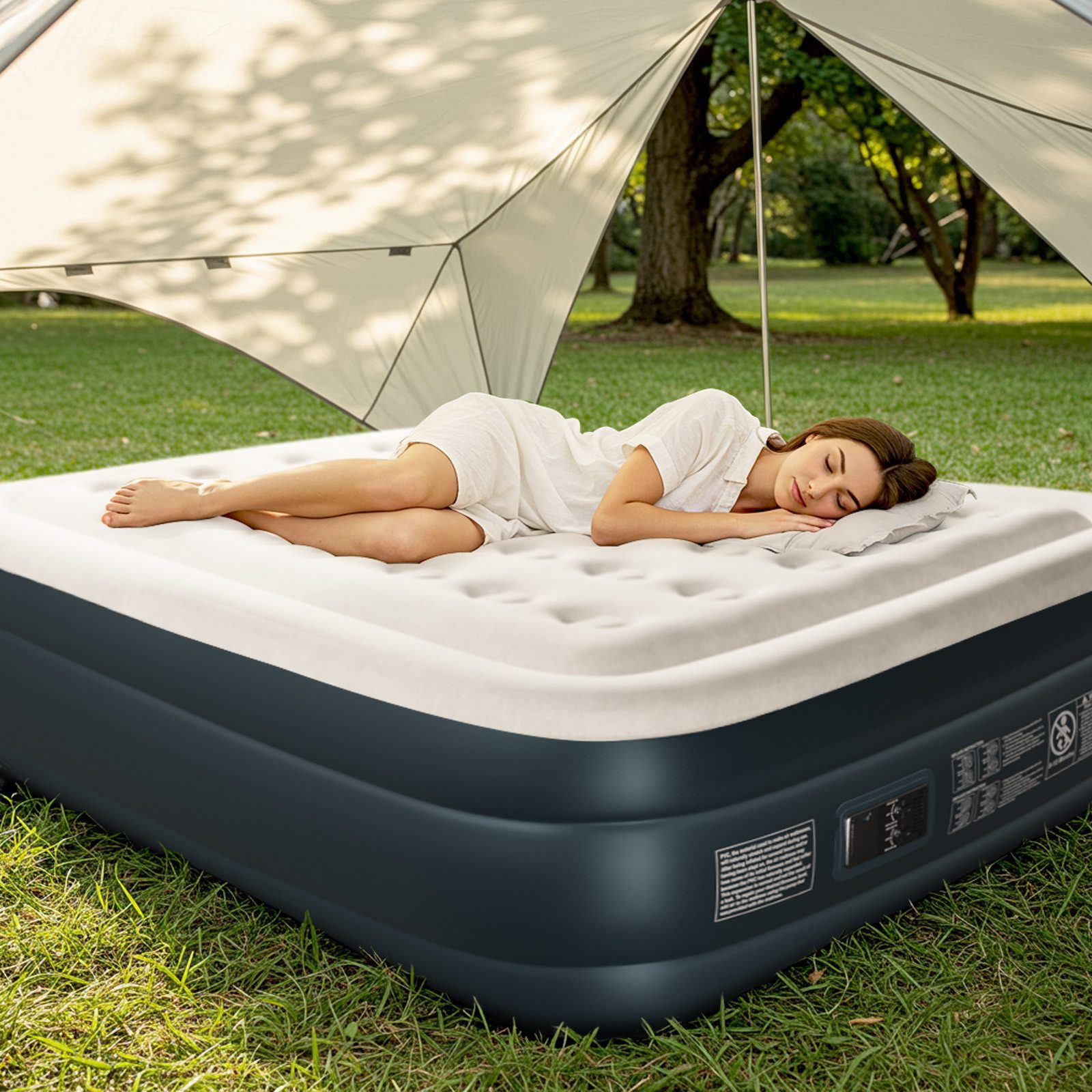 LALAHO Luftmatratze mit eingebauter Pump,Isomatte Camping Outdoor,203 x 153 x 45 cm, Aufblasbare Matratze 2 Personen, mit Pumpe, Tasche, für Camping,Gäste