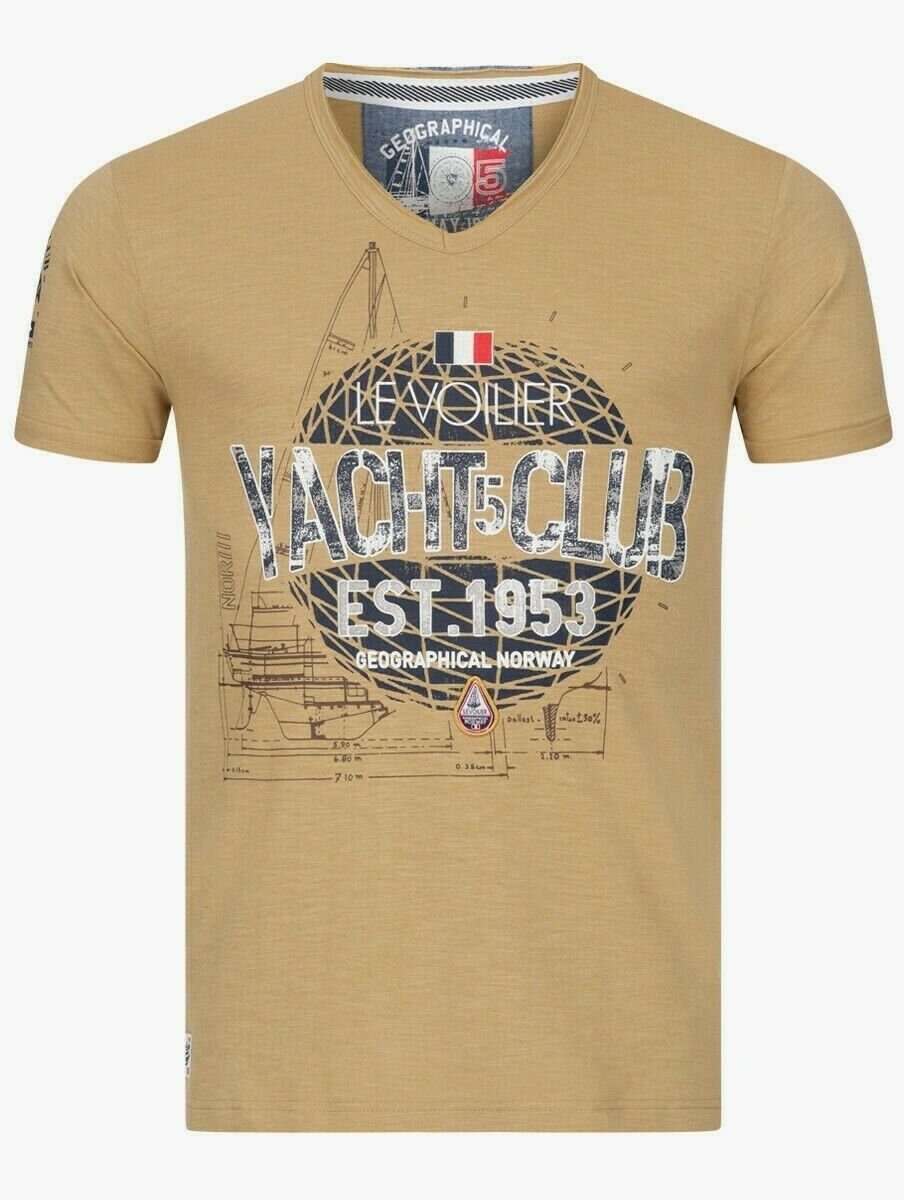 Jstorm-Beige Geographical Print Herren Kurzarmshirt Sommer Geographical Norway Norway Baumwolle T-Shirt Shirt Hemd