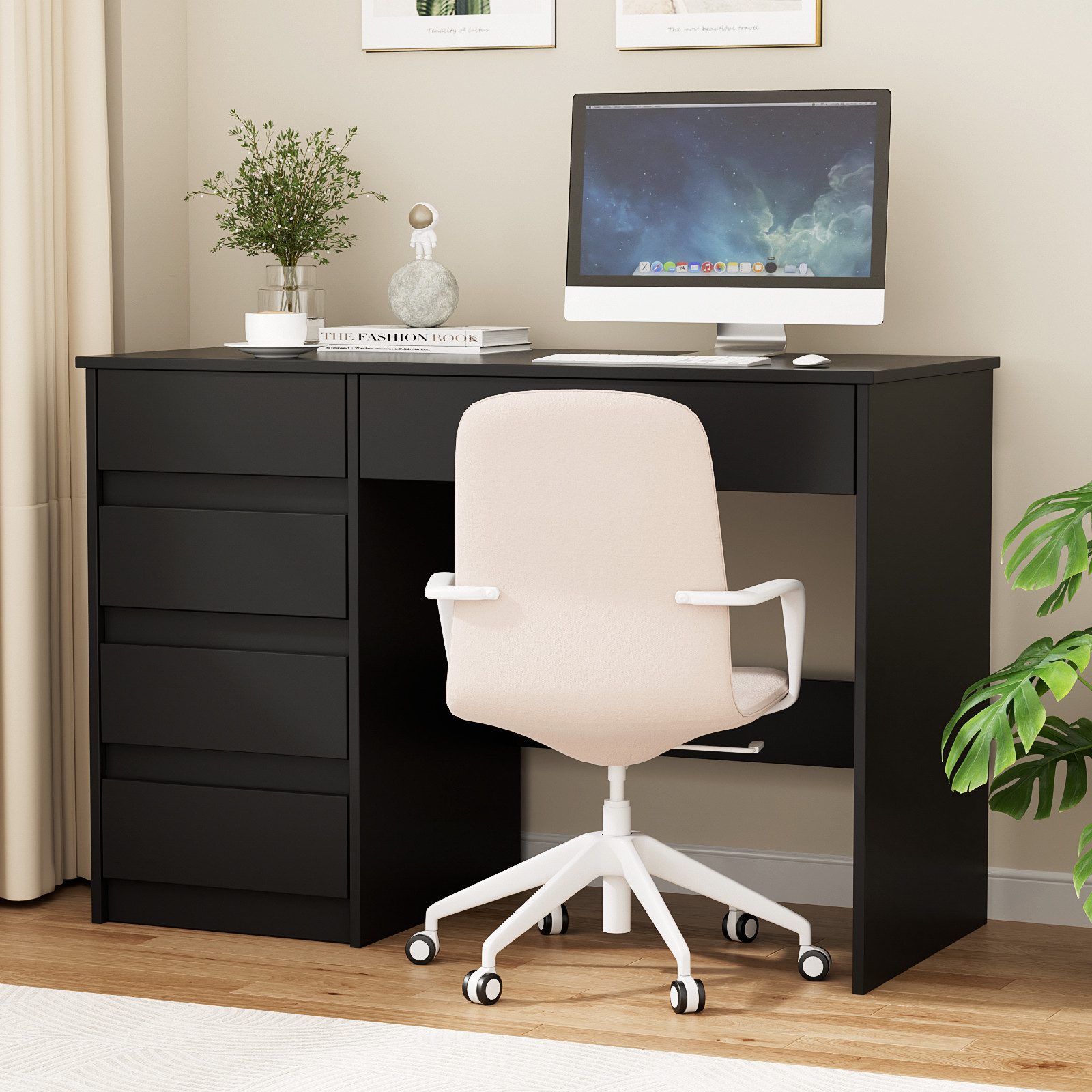 VOWNER Schreibtisch mit 5 Schubladen, modernes einfaches Studier- und PC-Tisch (1-St), Für kleines Raum & Heimbüro – Abmessungen: 110x50x75 cm