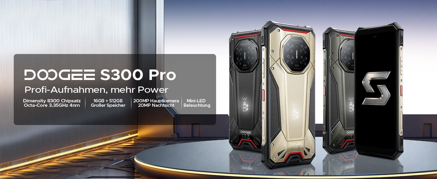 DOOGEE 5G Outdoor Handy S300PRO Robustes Baustellenhandy Dual SIM 16/512GB Smartphone (6,78 Zoll, 512 GB Speicherplatz)