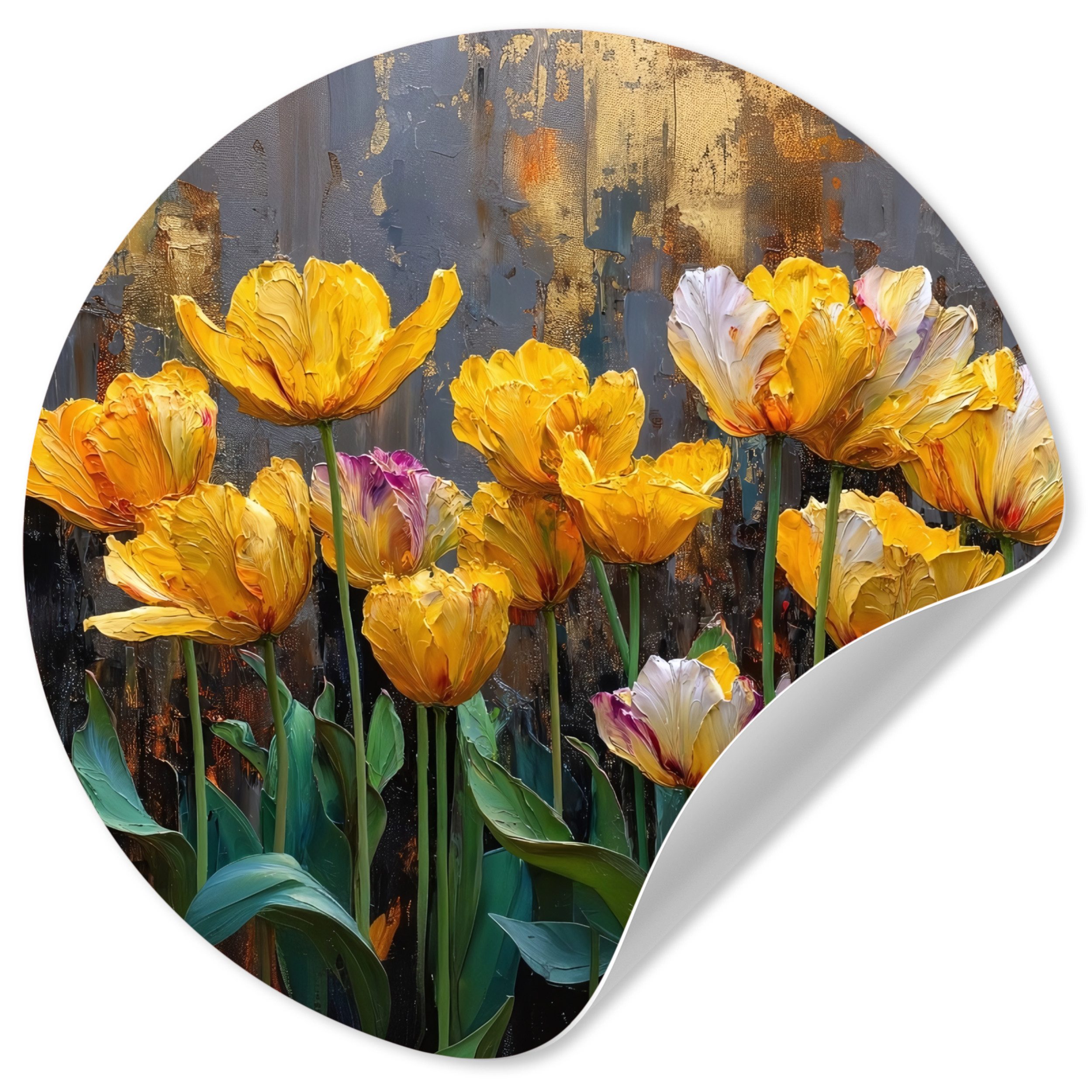 MuchoWow Wandsticker Tulpen - Gelb - Pinselstriche - Abstrakt (1 St), Wandtattoo Selbstklebend, Wohnzimmer Deko Aufkleber, 30x30 cm