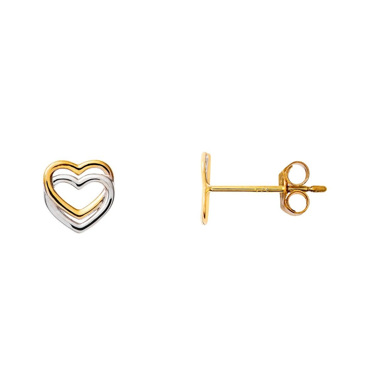 Paar Ohrstecker XG14K4008G Ohrstecker Ohrringe Mädchen Damen Zwei Herzen Gelbgold 585