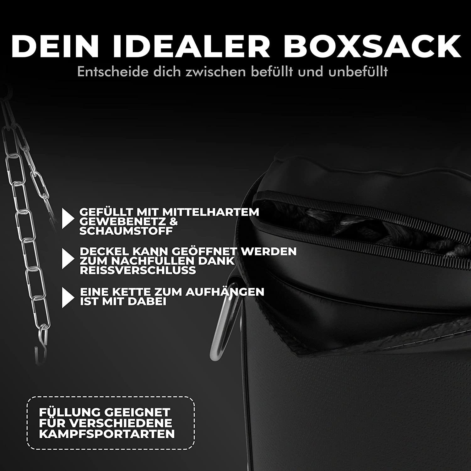 FIGHTR Boxsack gefüllt / ungefüllt 120cm für Boxen, Kickboxen, MMA & mehr