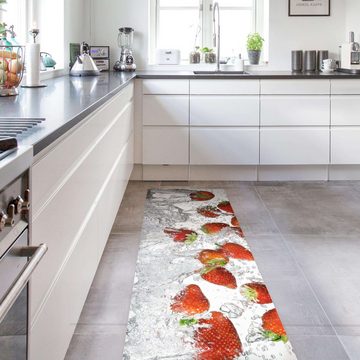 Läufer Teppich Vinyl Küchenmatte Küche Erdbeeren lang modern, Bilderdepot24, Läufer - weiss glatt