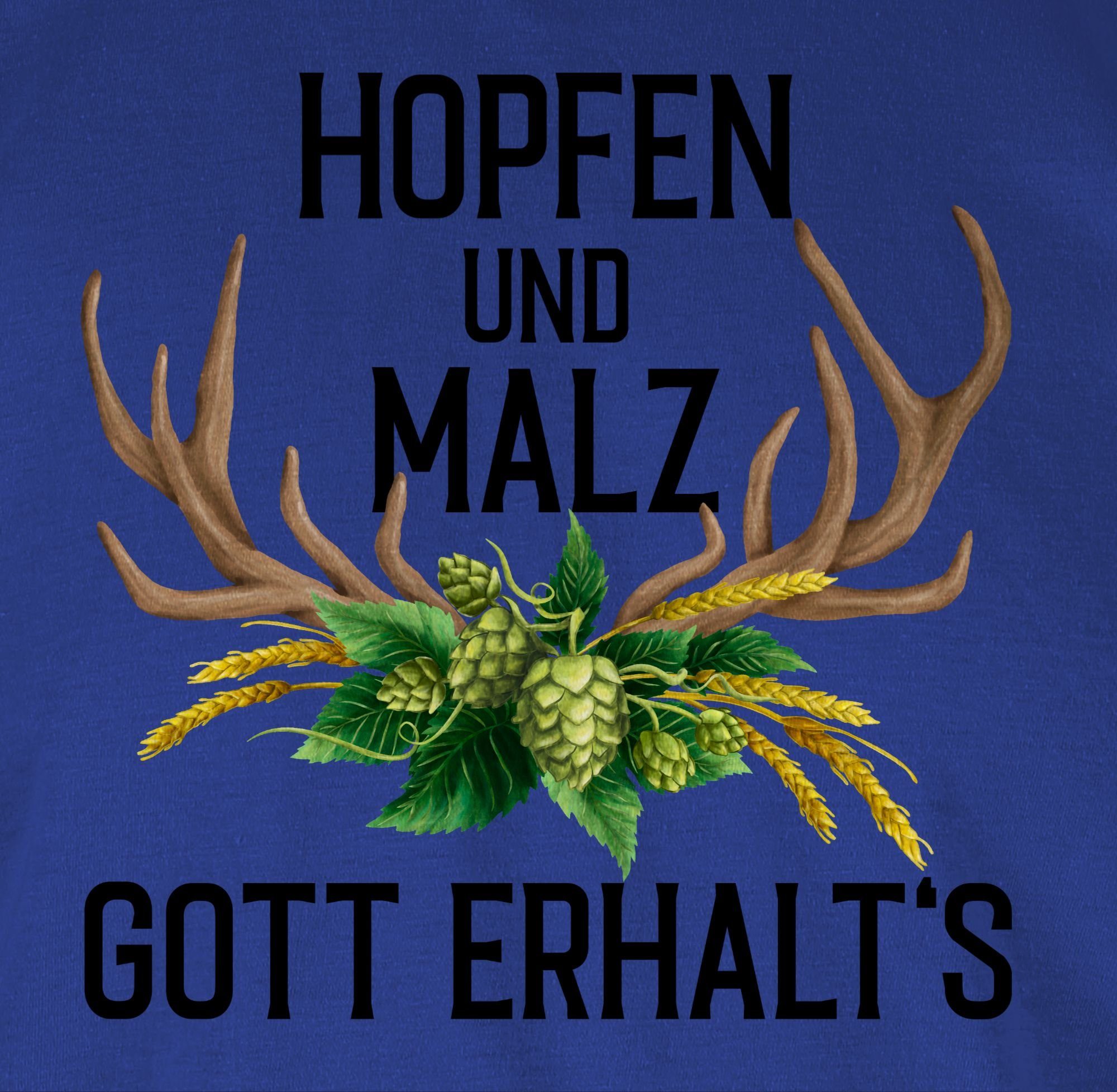 Shirtracer T-Shirt Hopfen und mit Oktoberfest Geweih 1 Weizen erhalt's Gott Malz Mode & für Royalblau - Herren