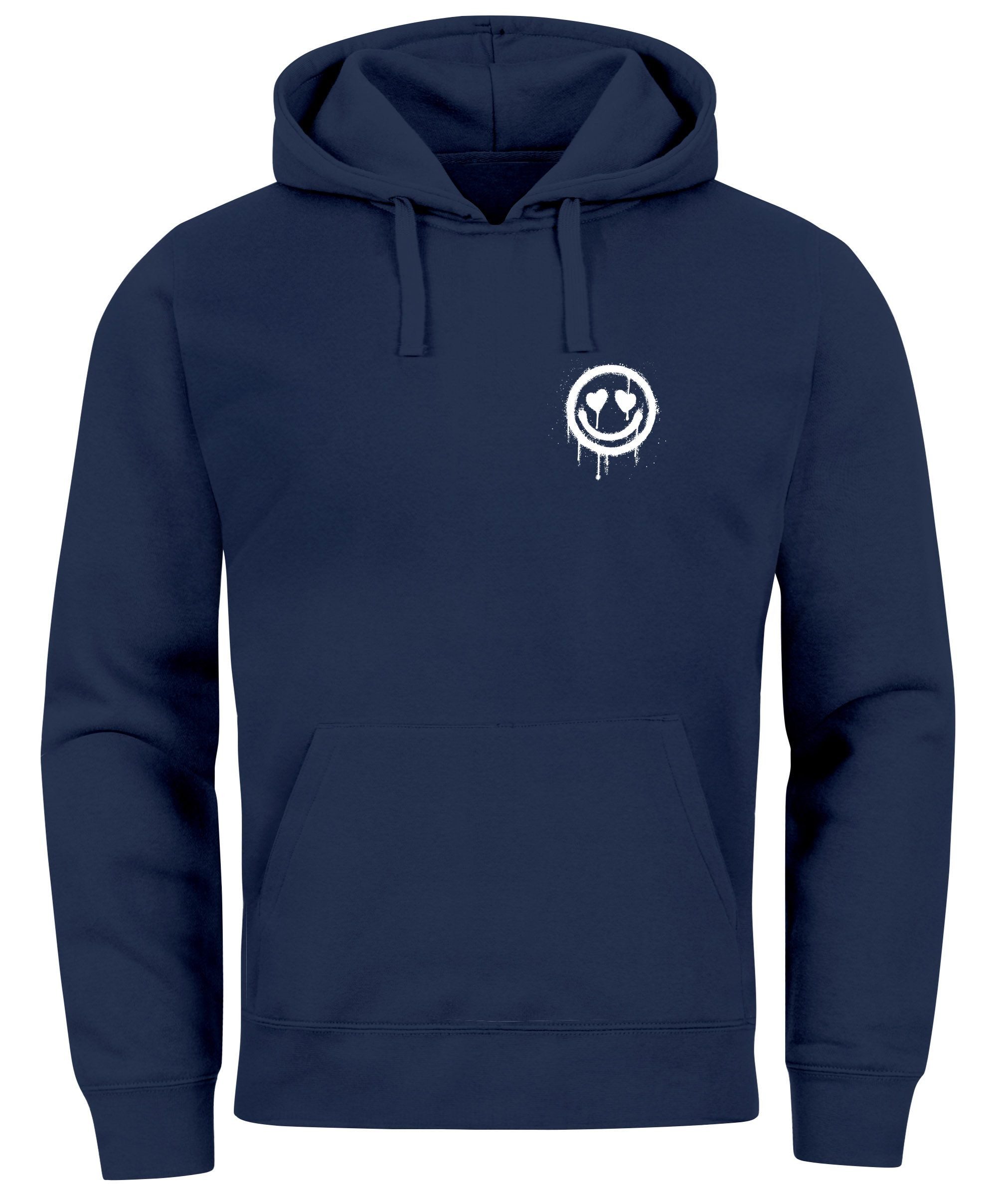 Hoodie Hoodie Herren Print Aufdruck Motiv Drip Face Drippy Smile Herz-Augen