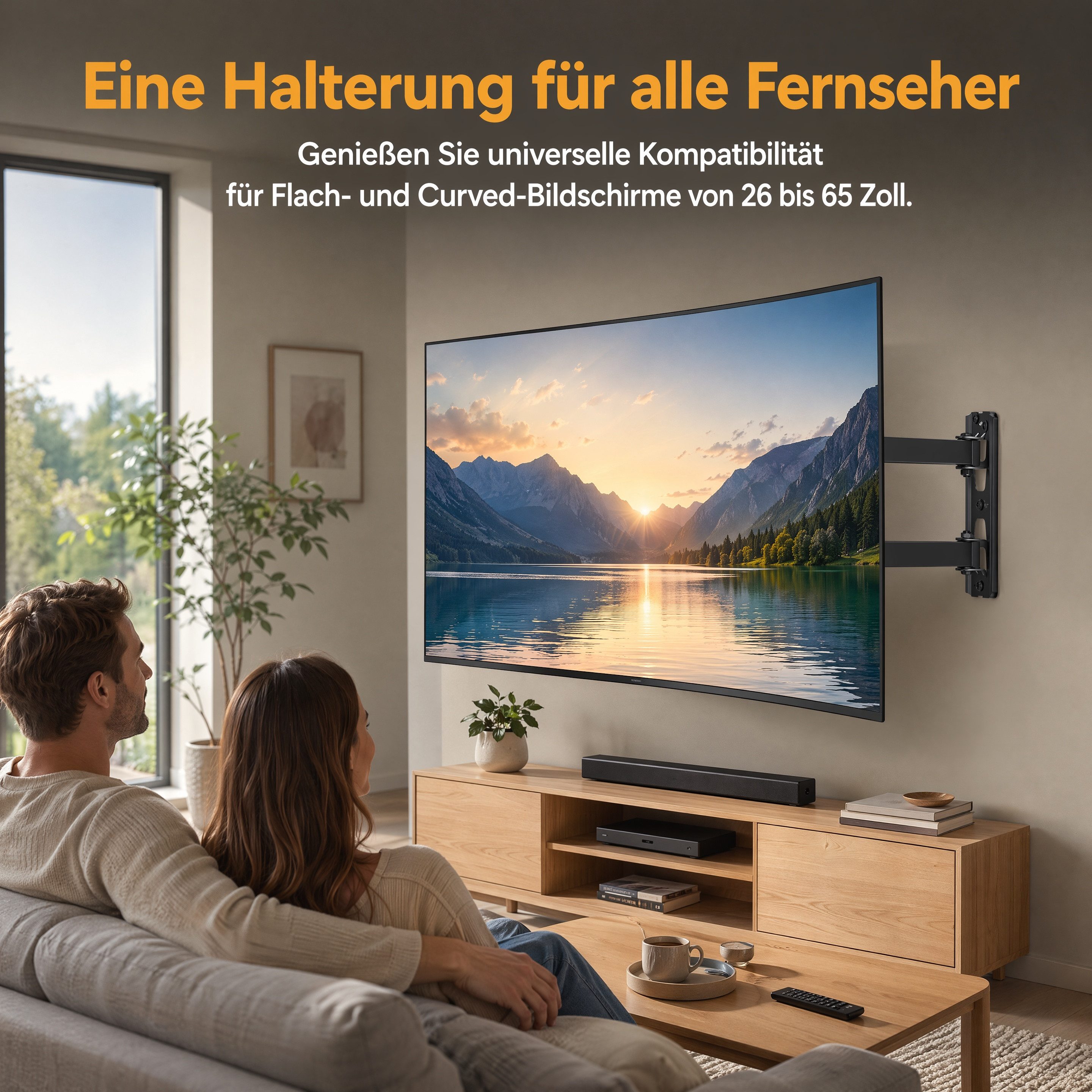 Perlegear TV-Wandhalterung TV-Halterung / Schwenk- und Neige-Wandhalterung für 26–65 Zoll, (bis 65 Zoll, bis 45 kg / Max. VESA 400 x 400 mm)
