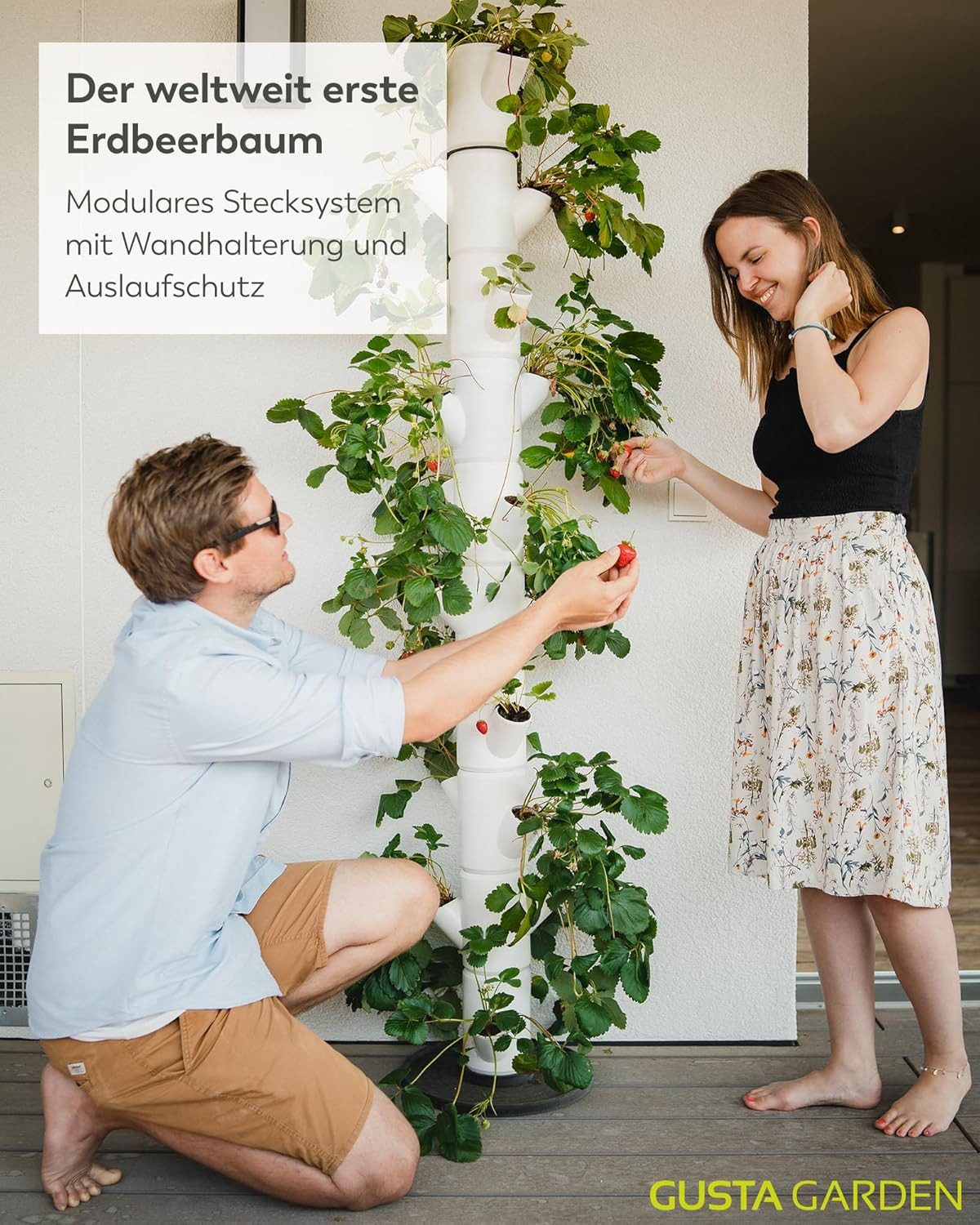 Gusta Garden Hochbeet SISSI STRAWBERRY infinity (inkl. Wasserauslaufschutz & Wasserleitsystem), Erdbeerbaum mit 10 Etagen, weiß – Bild 2 von 5