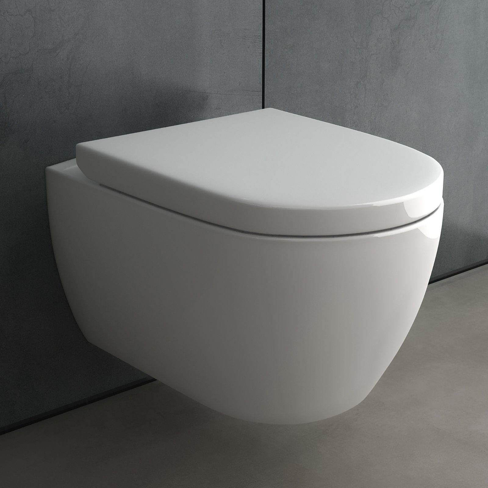 Alpenberger Tiefspül-WC - Spülrandloses WC - Toilette mit WC Deckel - Hänge WC, Wandmontage, Abgang waagerecht, Wand WC Set Passend Geberit, Kloschüssel Spülrandlos - WC Deckel mit Absenkautomatik - Made in EU