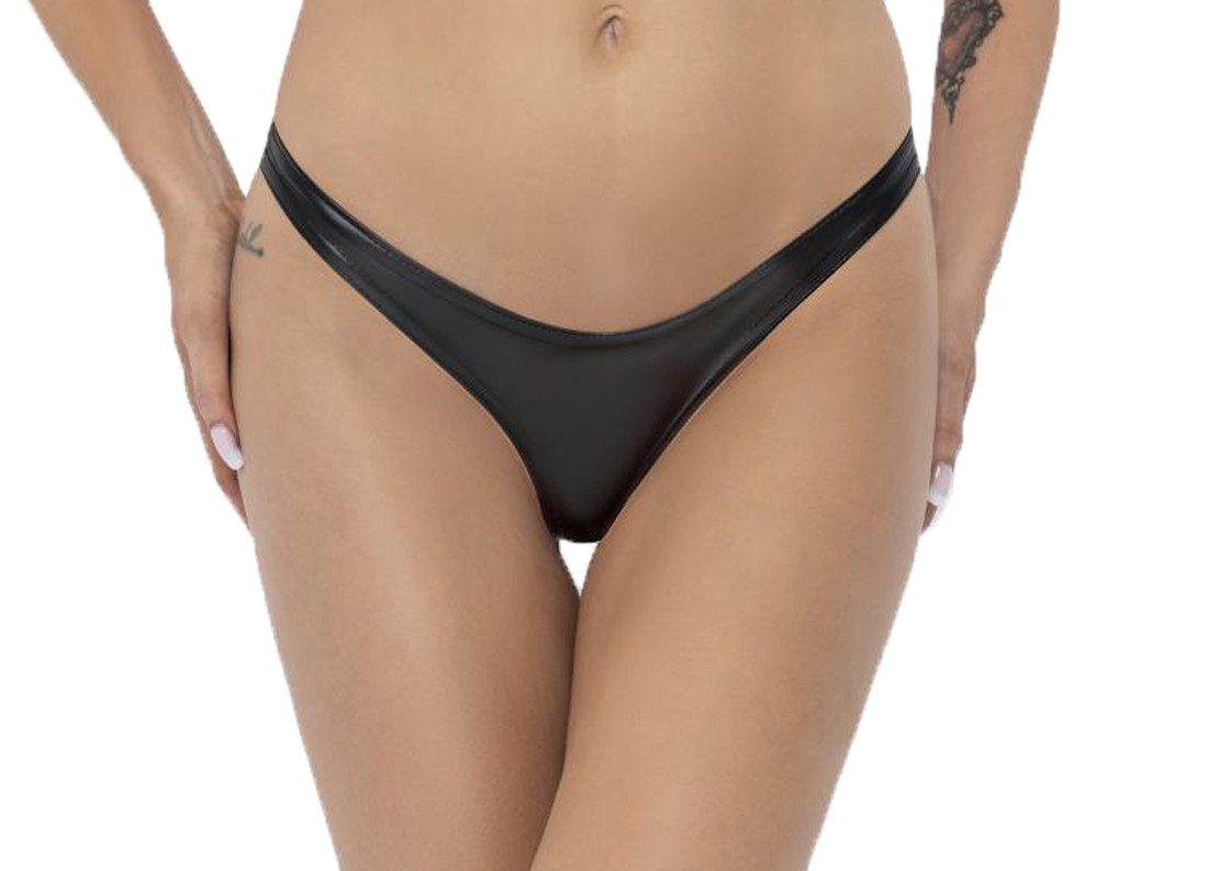 String Damen Wetlook String in schwarz mait matter Oberfläche elastisch Fraue