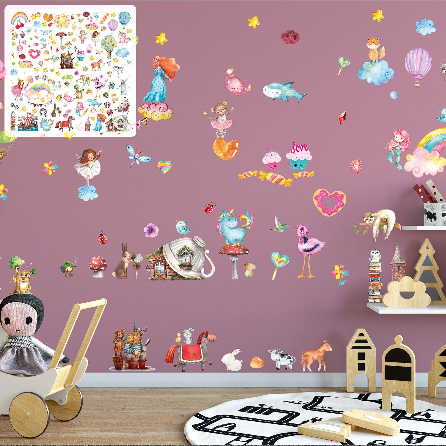 Sunnywall Wandtattoo XXL Mix Toysland Wandtattoo Set verschiedene Motive Kinderzimmer