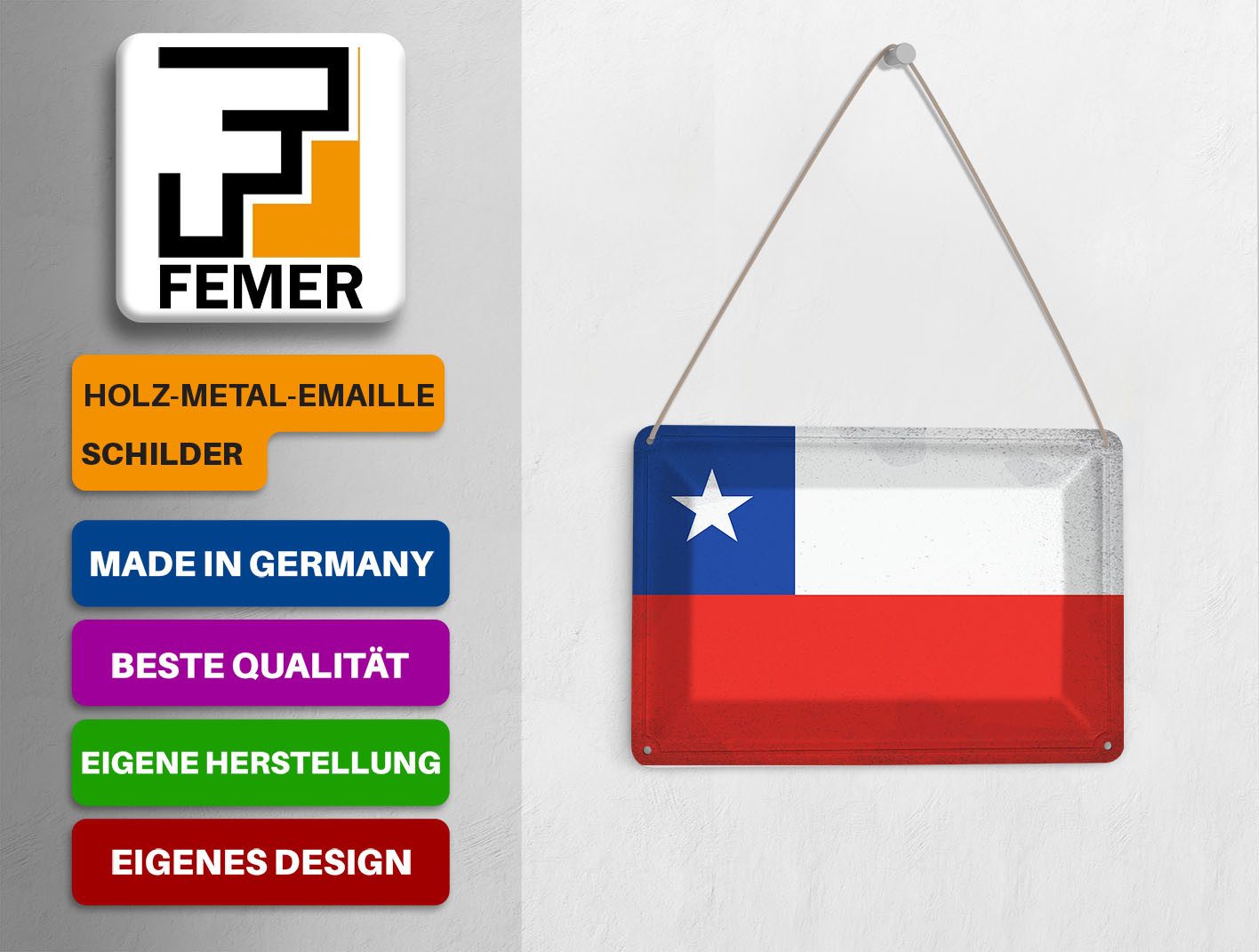 Femer GmbH Postkarte Flagge Chile 14x10 cm Flag of Chile Vintage, unfrankiert