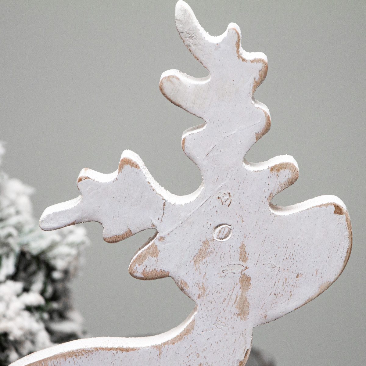 Weihnachtsfigur Skulptur, Rentier, weiß, Tischdeko zu Weihnachten, Holz, Weiß