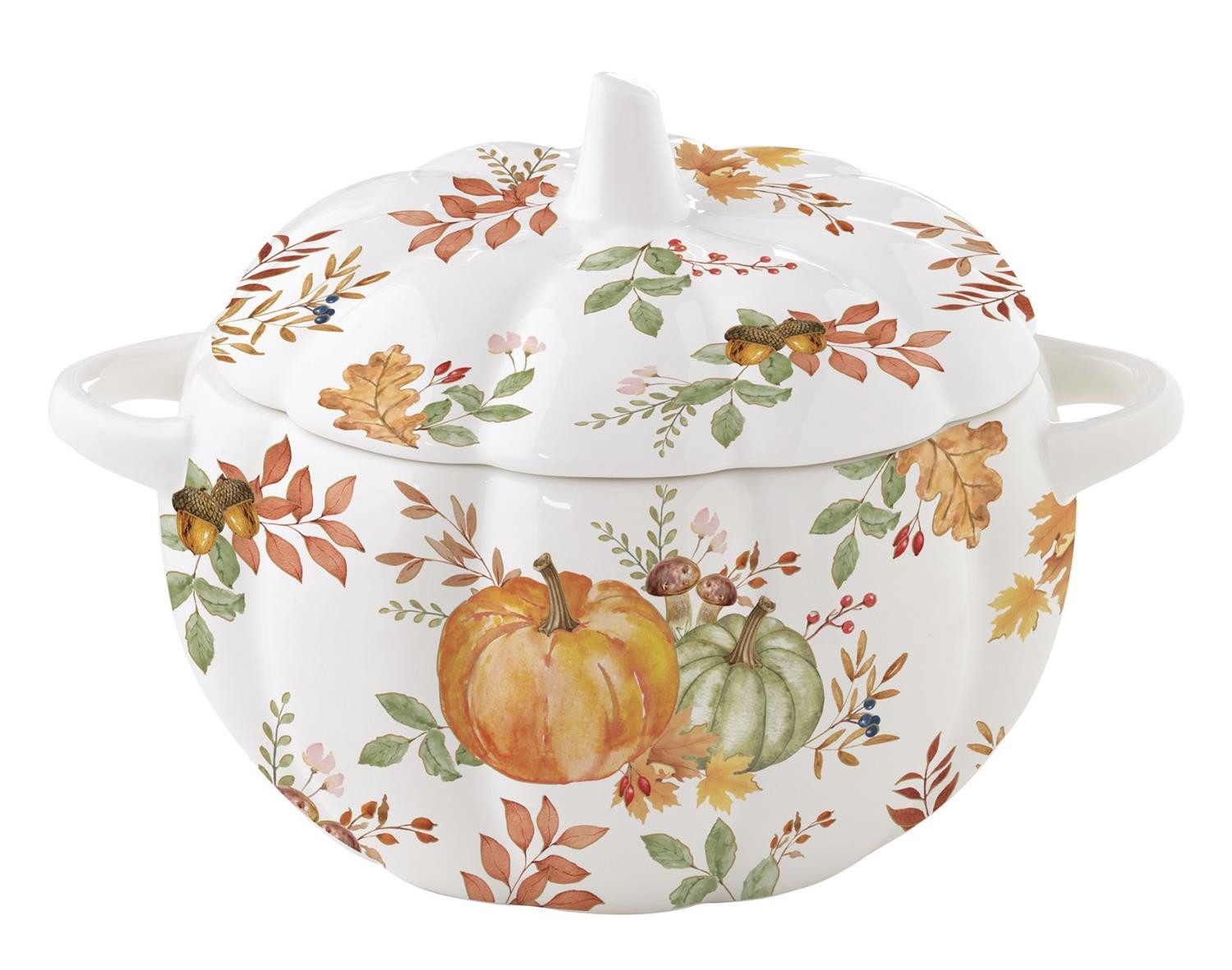 EasyLife Suppenteller Harvest, Höhe: 13cm, Farbe: Mehrfarbig, Motiv: Kürbis, Blätter + Karos
