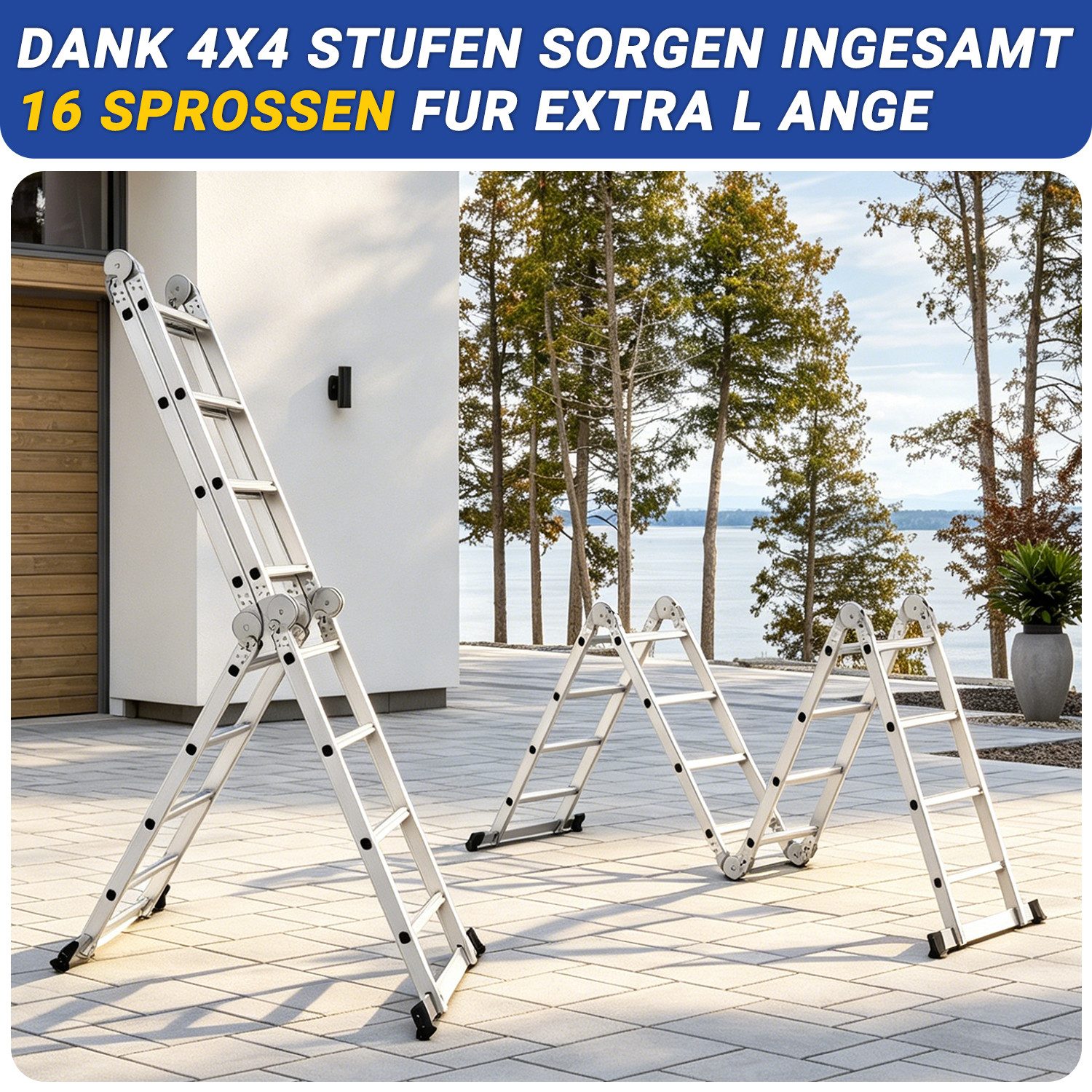 Clanmacy Vielzweckleiter 7 in 1 Multifunktionsleiter Gerüst 468cm Mehrzweckleiter Klappleiter (Multifunktionsleiter, Vielzweckleiter, Gelenkleiter, Universallei – Bild 5 von 5