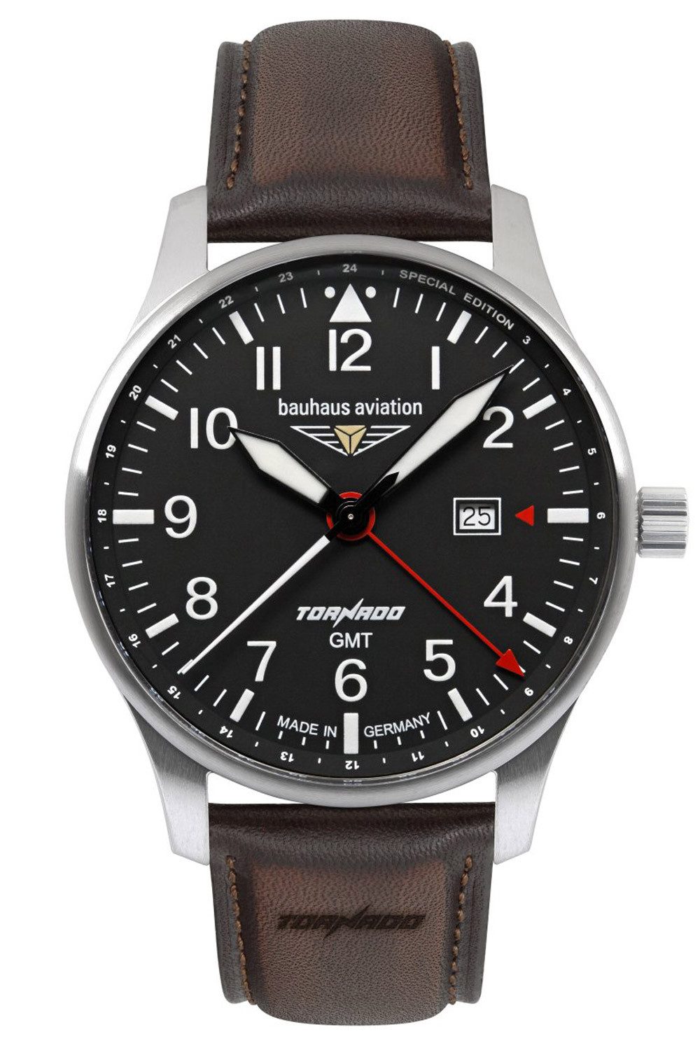 bauhaus Quarzuhr Aviation GMT Tornado Braun/Schwarz