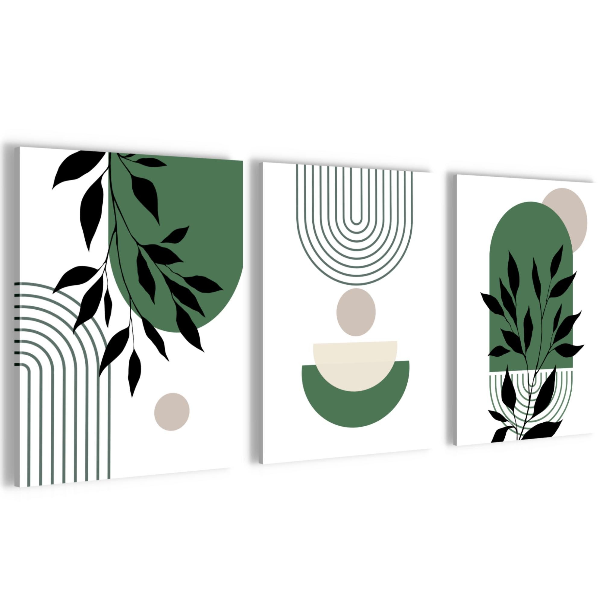 Novart Wandbild Wandbilder Wohnzimmer Abstrakt Figuren Bilder Deko, Grün, made in Germany, moderne Wandbilder, Boho Style