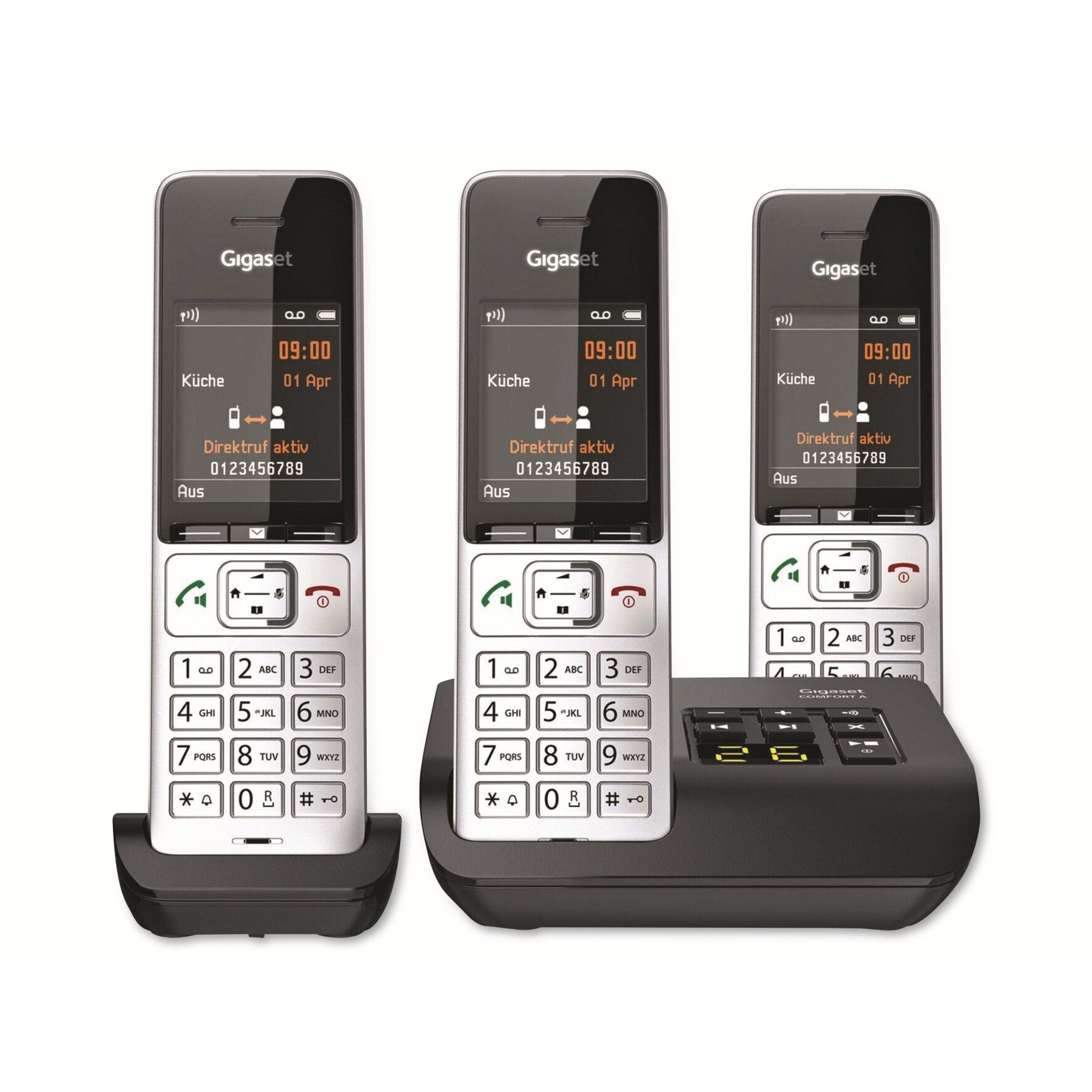 Gigaset GIGASET Telefon Comfort 500A, trio, silber-schwarz Schnurloses DECT-Telefon