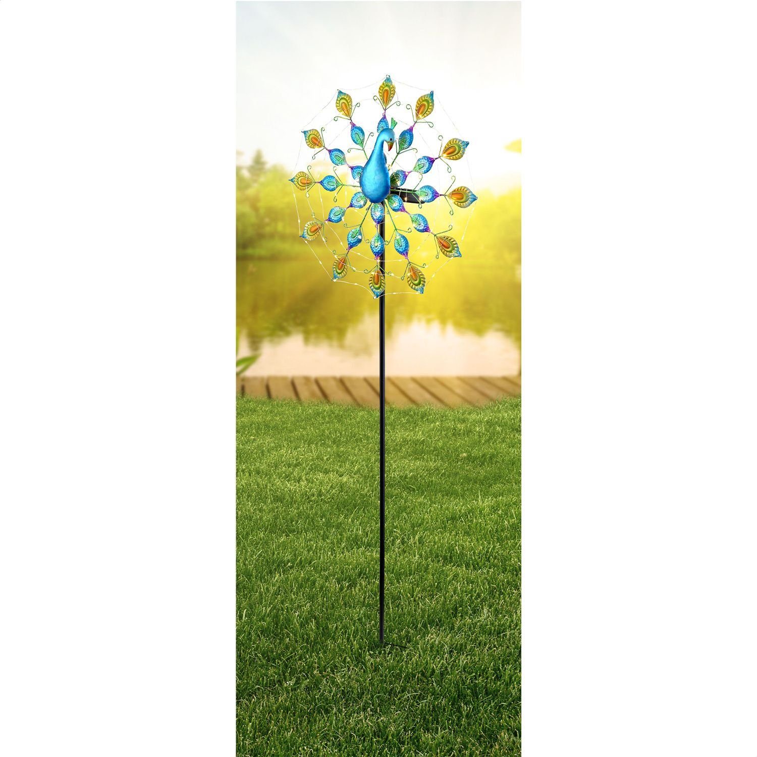 Globo LED Solarleuchte GLOBO Solarleuchte Garten Pfau 40 cm Solarlampe Außen Außenleuchte