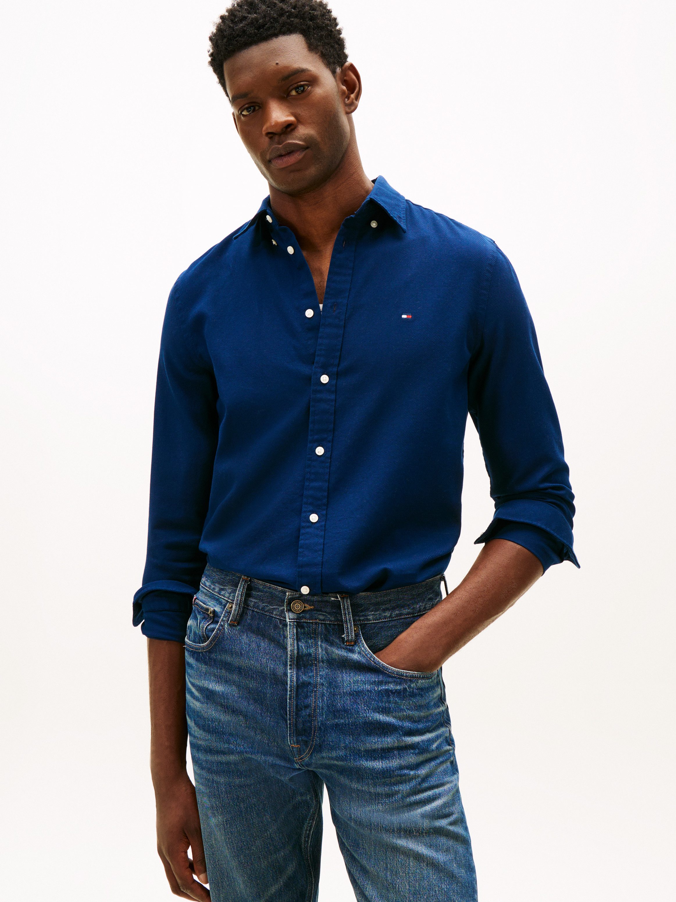 Tommy Hilfiger Langarmhemd FLEX DOBBY slim fit, Button-down-Kragen, unifarb günstig online kaufen