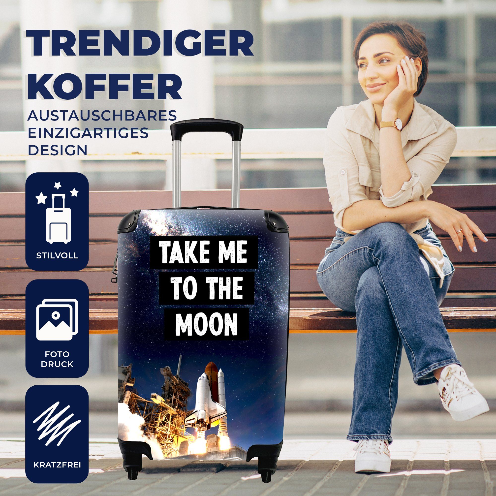 Ferien, Handgepäck Kind, 4 Reisekoffer Trolley, Rollen, zum Jungen rollen, Mond' für Reisetasche - mit Handgepäckkoffer - Kinder - 'Bring - MuchoWow Zitate mich Sprichwörter -