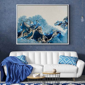 DOTCOMCANVAS® Leinwandbild Wondering Waters, Leinwandbild abstrakte moderne Kunst beige blau gold Strand Meer