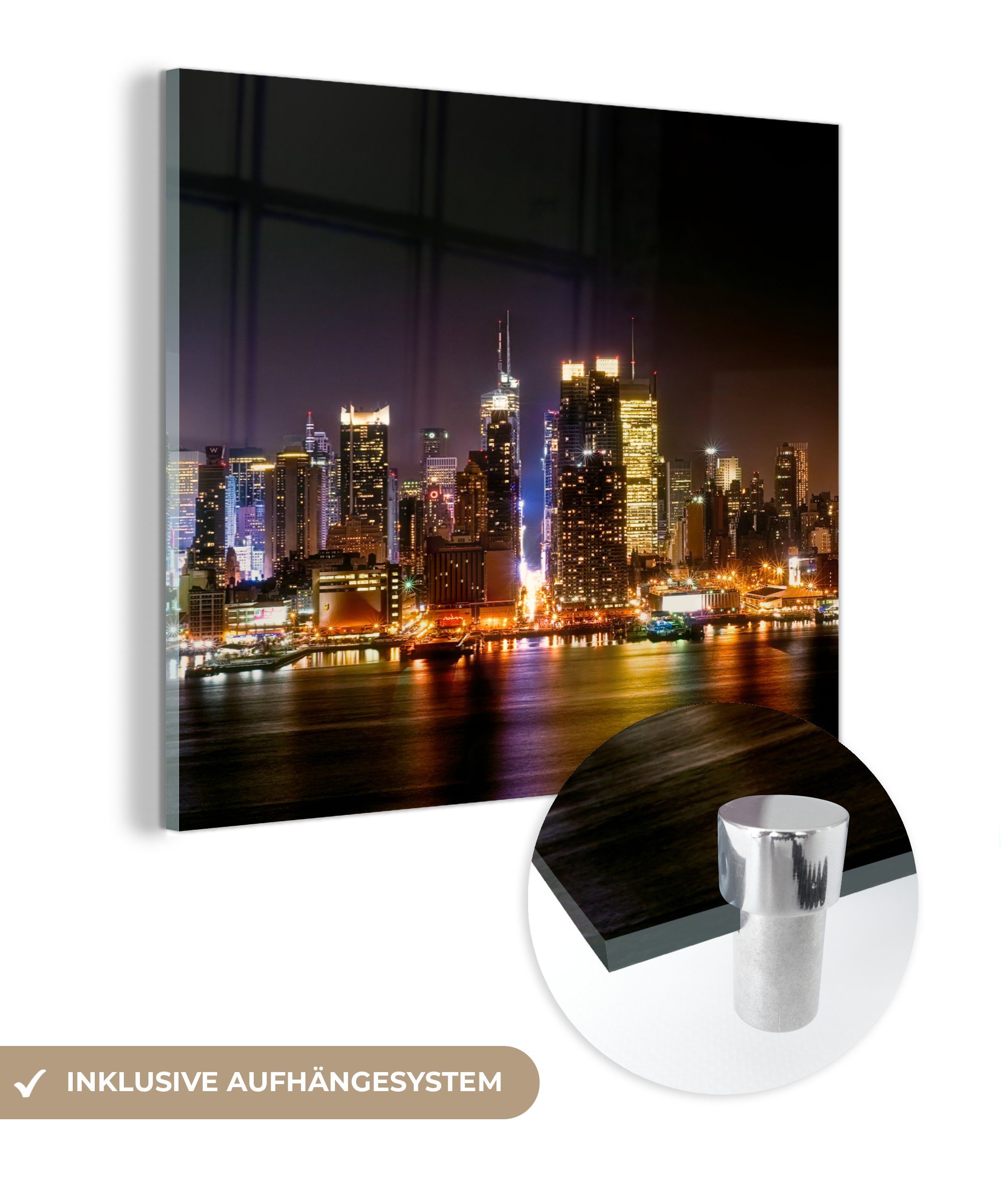 MuchoWow Acrylglasbild New York - Manhattan - Skyline, (1 St), Glasbilder - Bilder auf Glas Wandbild - Foto auf Glas - Wanddekoration