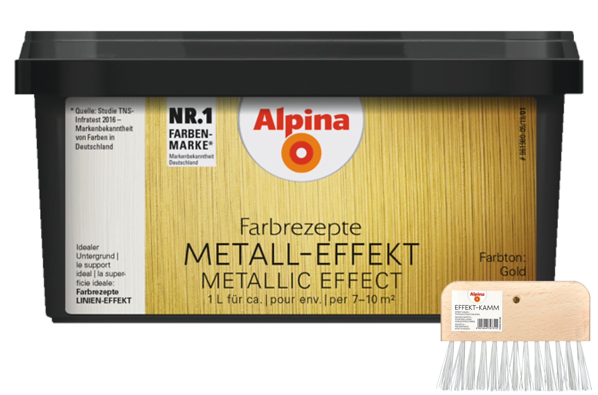 Alpina Wandfarbe - SET - Farbrezepte METALL-EFFEKT 1 Liter + Effekt-Kamm