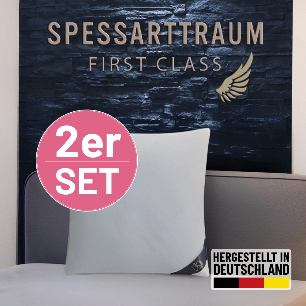 SPESSARTTRAUM Daunenkissen FIRST CLASS, Kopfkissen 1-tlg. oder 2-tlg. 40x80 oder 80x80 cm, Füllung: 90% Daunen, 10%Federn, Bezug: 100% Baumwolle, hergestellt in Deutschland, allergikerfreundlich, im Set günstiger