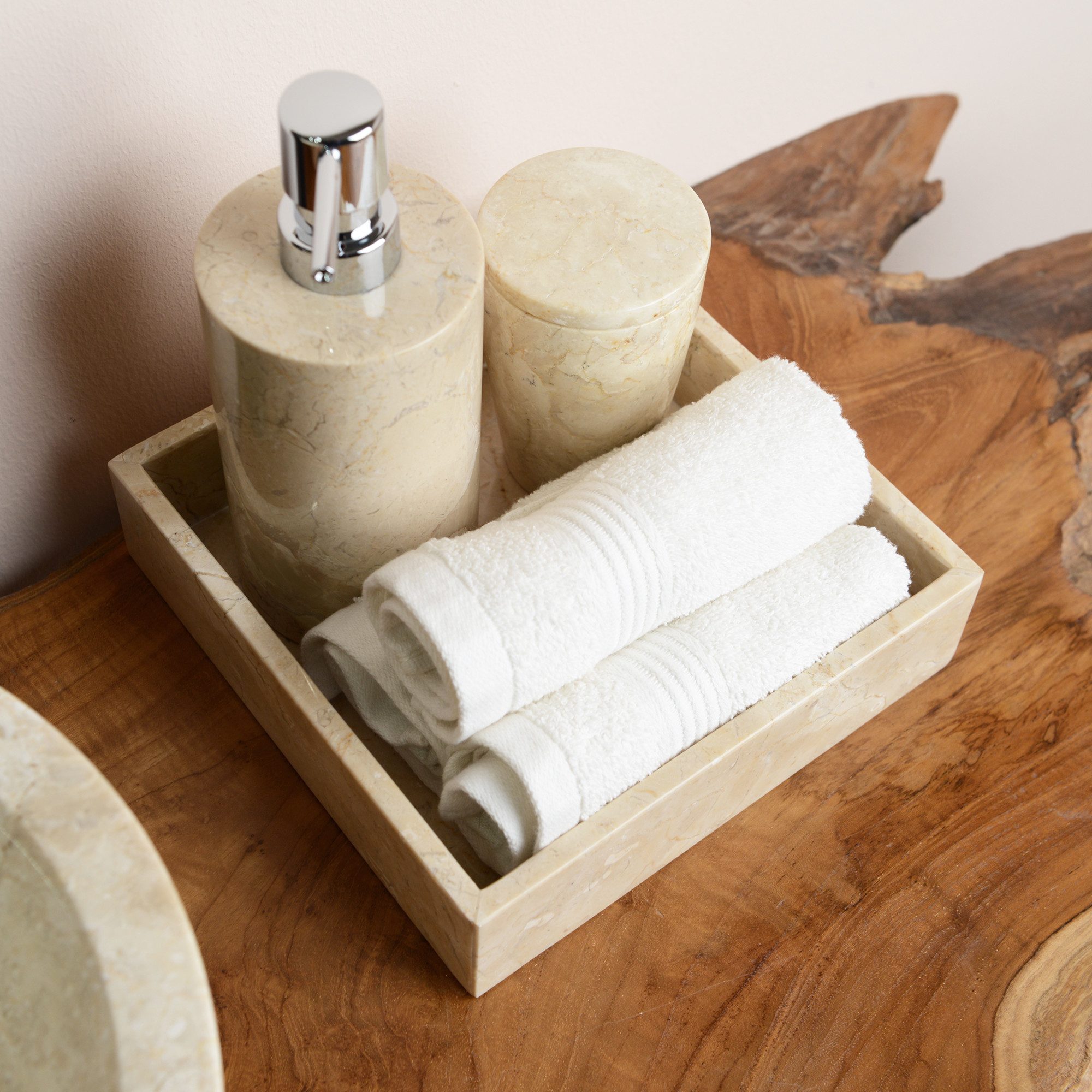wohnfreuden Dekoschüssel Marmor Tablett creme quadratisch 20 cm, 1348