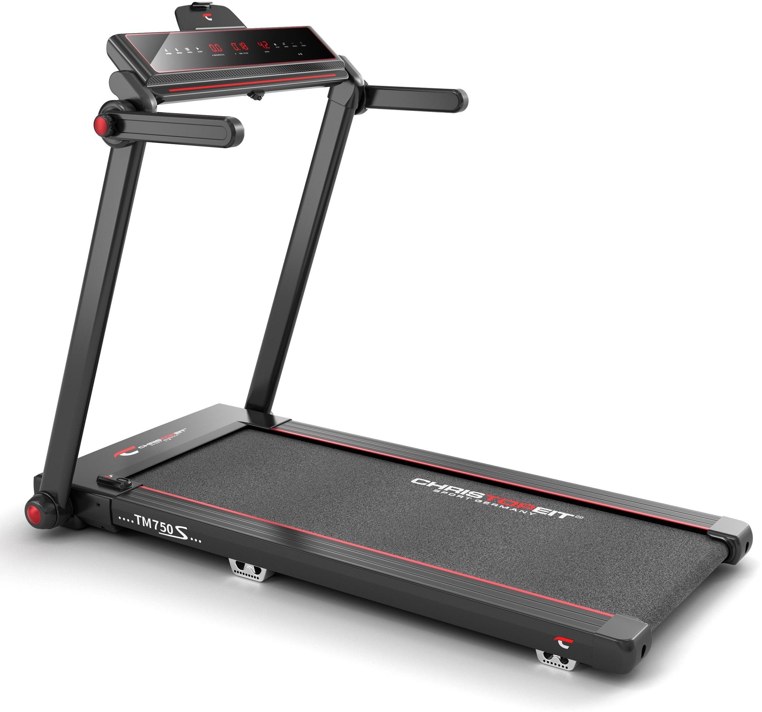 Christopeit Sport® Laufband TM 750 S (mit/ohne Pulsgurt) (95% vormontiert, nur 19 cm flach), bis max. 16 km/h, klappbar, 130 kg max. Benutzergewicht