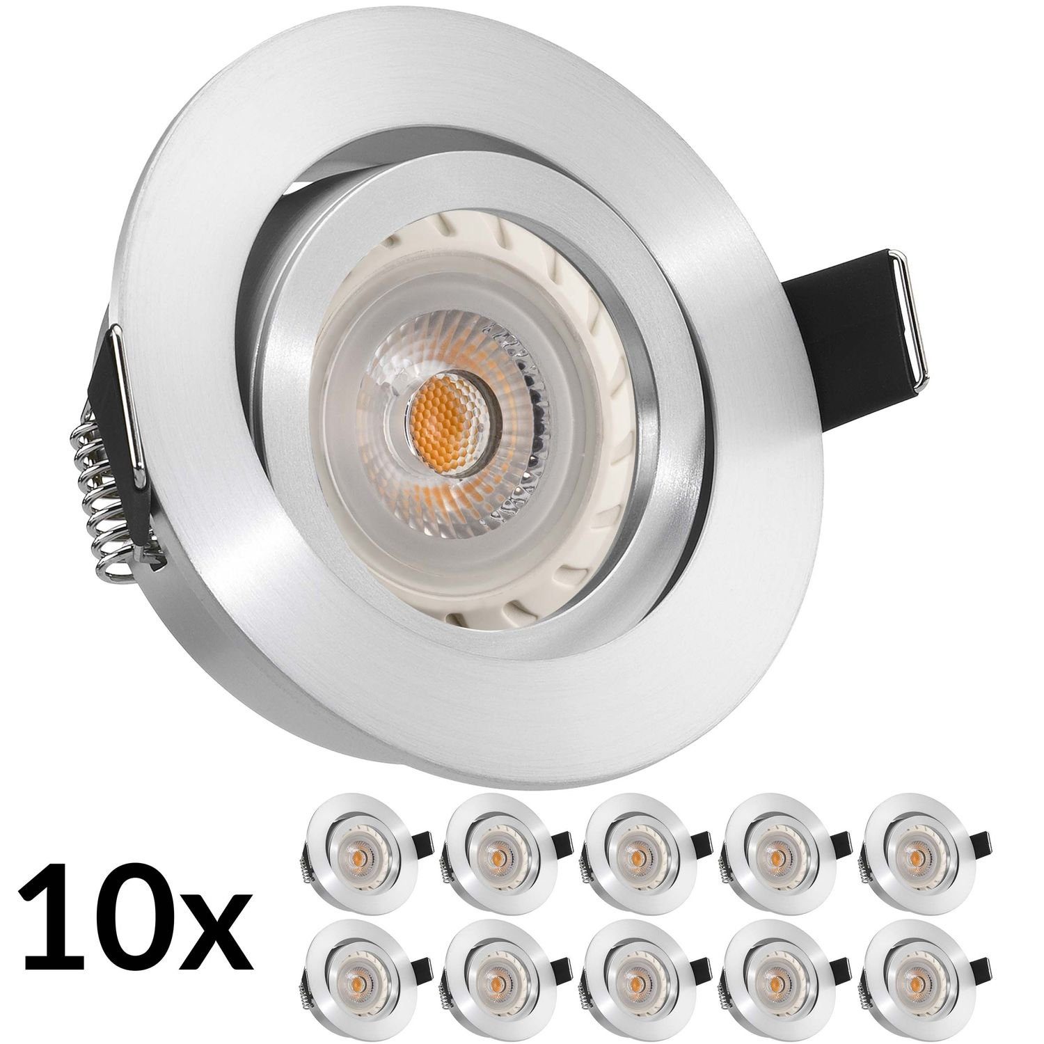 LEDANDO LED Einbaustrahler 10er LED Einbaustrahler Set Aluminium matt mit LED GU10 Markenstrahler