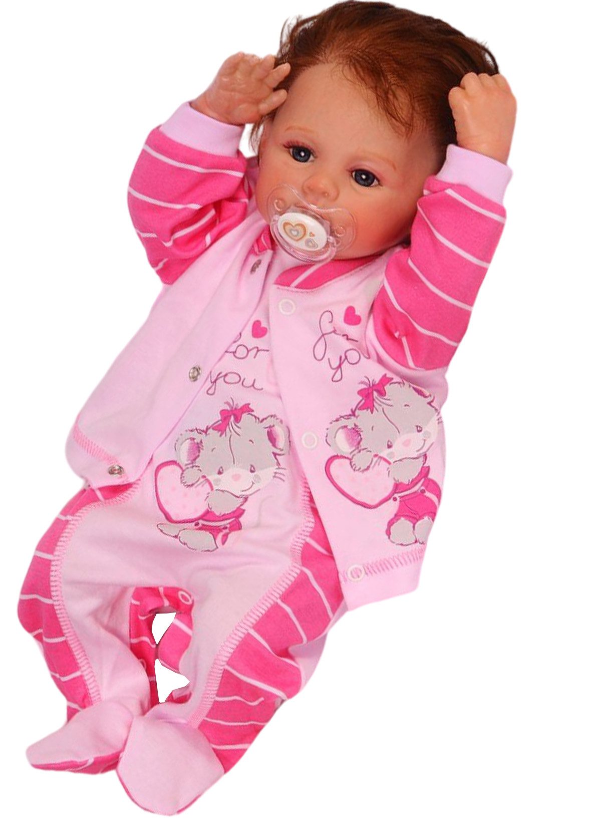 La Bortini Strampler Baby Anzug 2Tlg Strampler und Hemdchen in Pink mit Maus aus reiner Baumwolle, 44 50 56 62 68 74