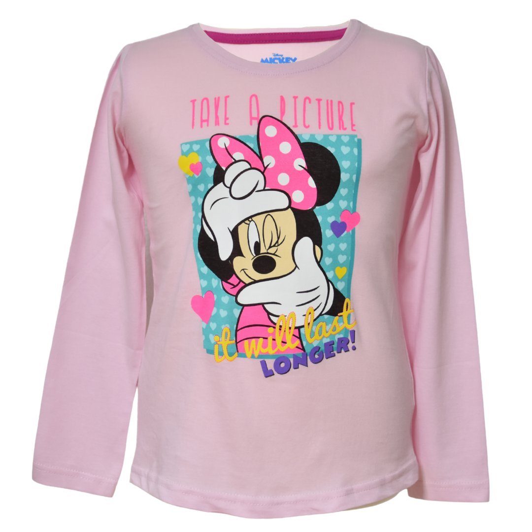 Disney Minnie Mouse Langarmshirt Minnie Maus Mädchen Shirt aus Baumwolle Gr. 98 - 128 cm