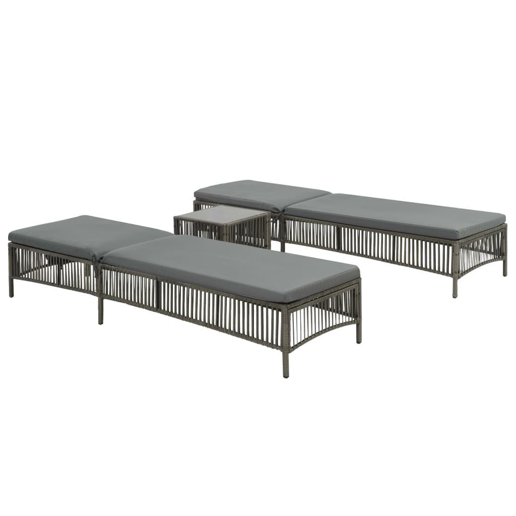 vidaXL Gartenliege »Sonnenliegen 2 Stk. mit Tisch Poly Rattan Grau