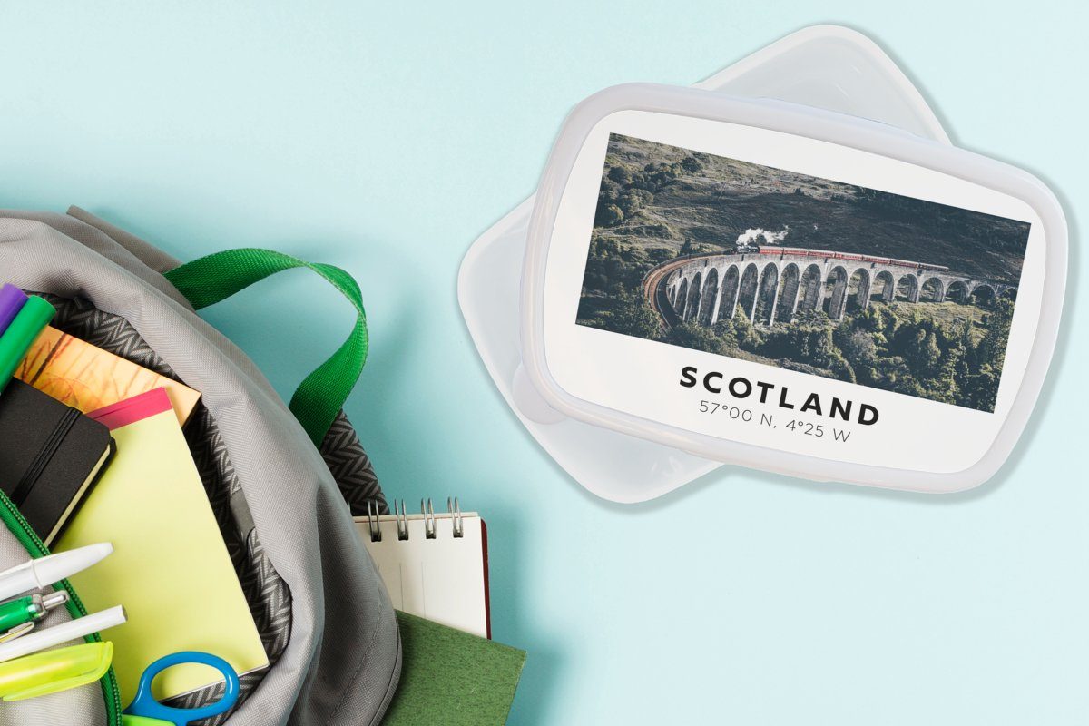 Lunchbox Vintage für Erwachsene, Mädchen - Schottland (2-tlg), und weiß - Brücke, Jungs Zug MuchoWow - Kunststoff, Brotbox und Brotdose, für Kinder