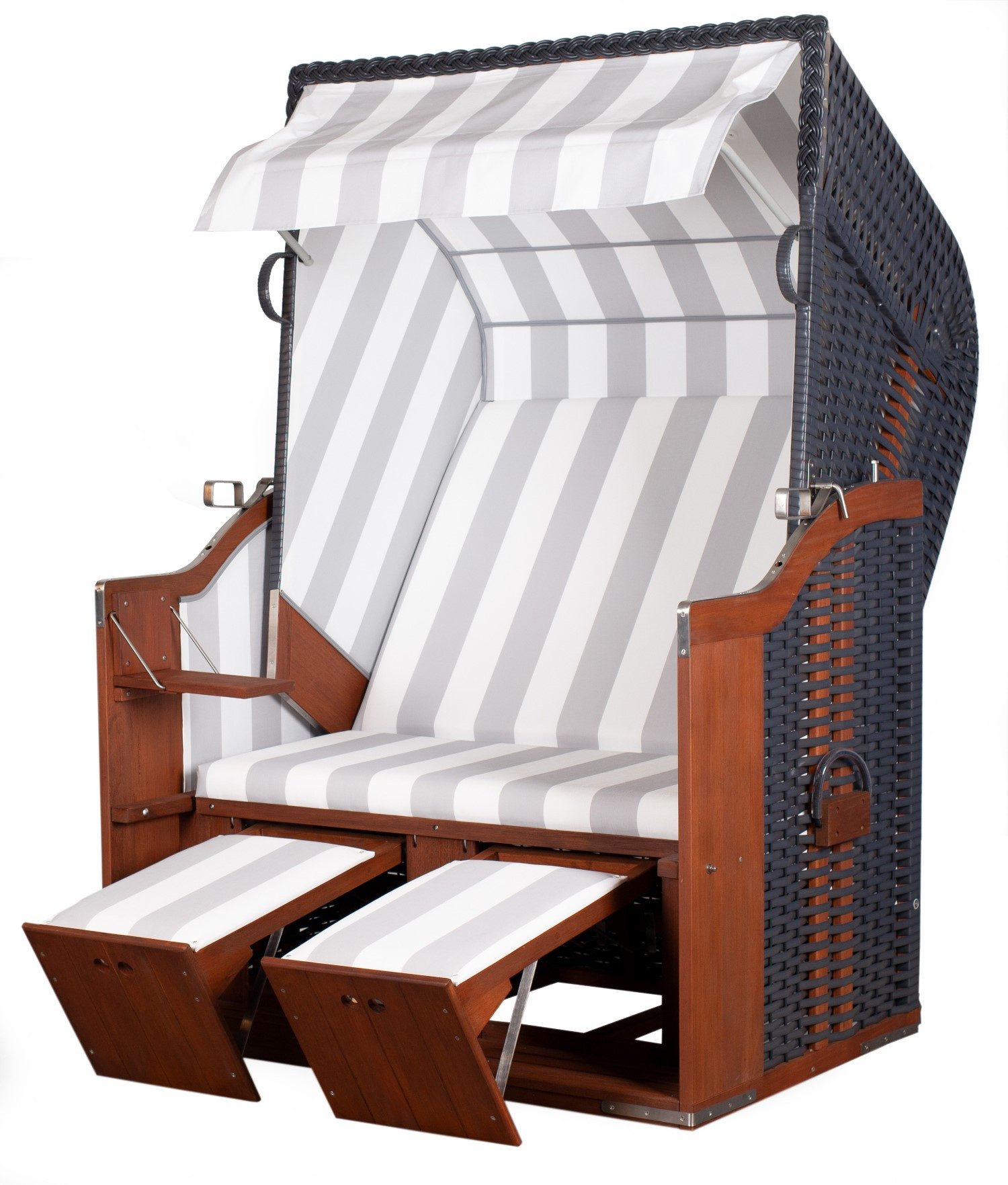 deVries Strandkorb deVries Profi Ostsee Poel - PE anthrazit - Modell 989, BxTxH: 124x87x159 cm, Oberkorb ca. 160 Grad, Ostsee-Strandkorb, lackiertes Mahagoniholz - fertig montiert