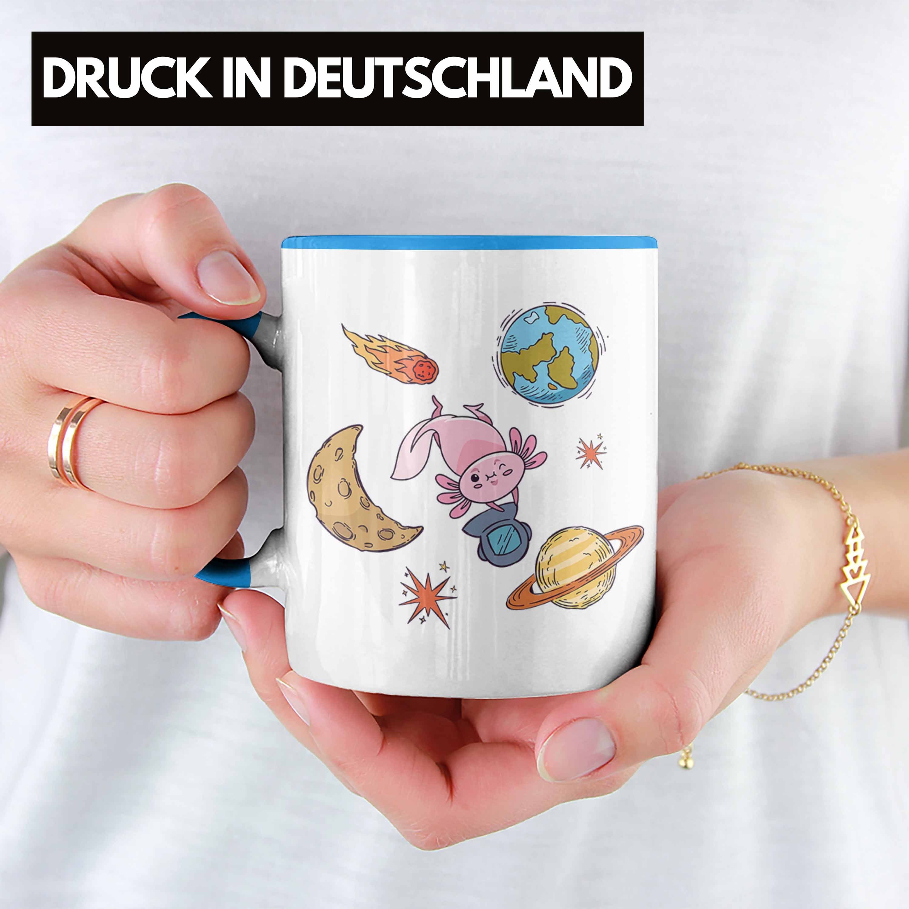 Tasse Trendation Tiere Geschenkidee Geschenk Tasse Galaxie Schwanzlurch Grafik Blau Axolotl Trendation - Lustig