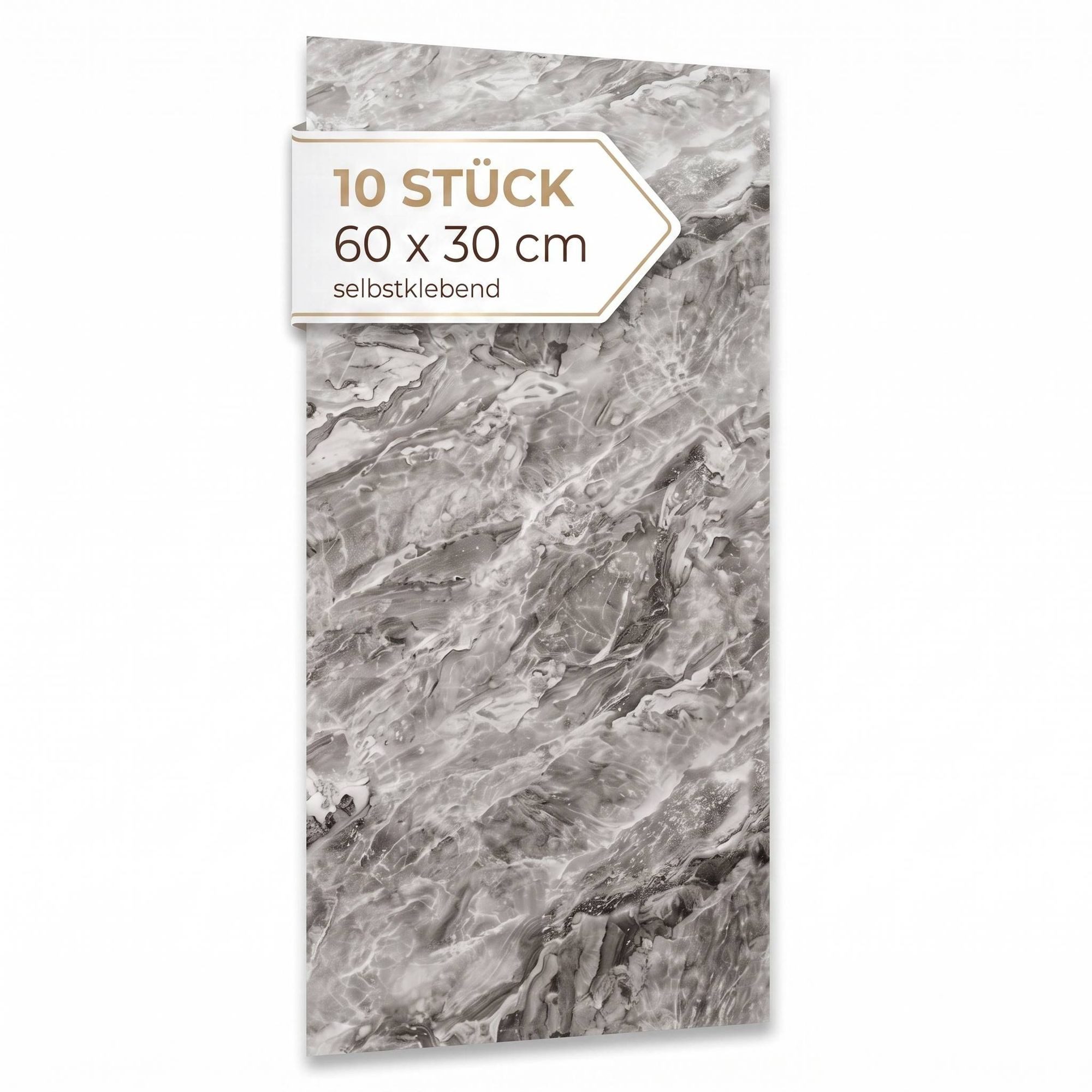 Dalsys Wandpaneel Wandverkleidung selbstklebend aus PVC, BxL: 30x60 cm, (60x30cm Marmoroptik Grau, 10-tlg., flexible Wandverkleidung Badezimmer wasserfest) 2,3mm Materialstärke, Spritzschutz Küchenrückwand