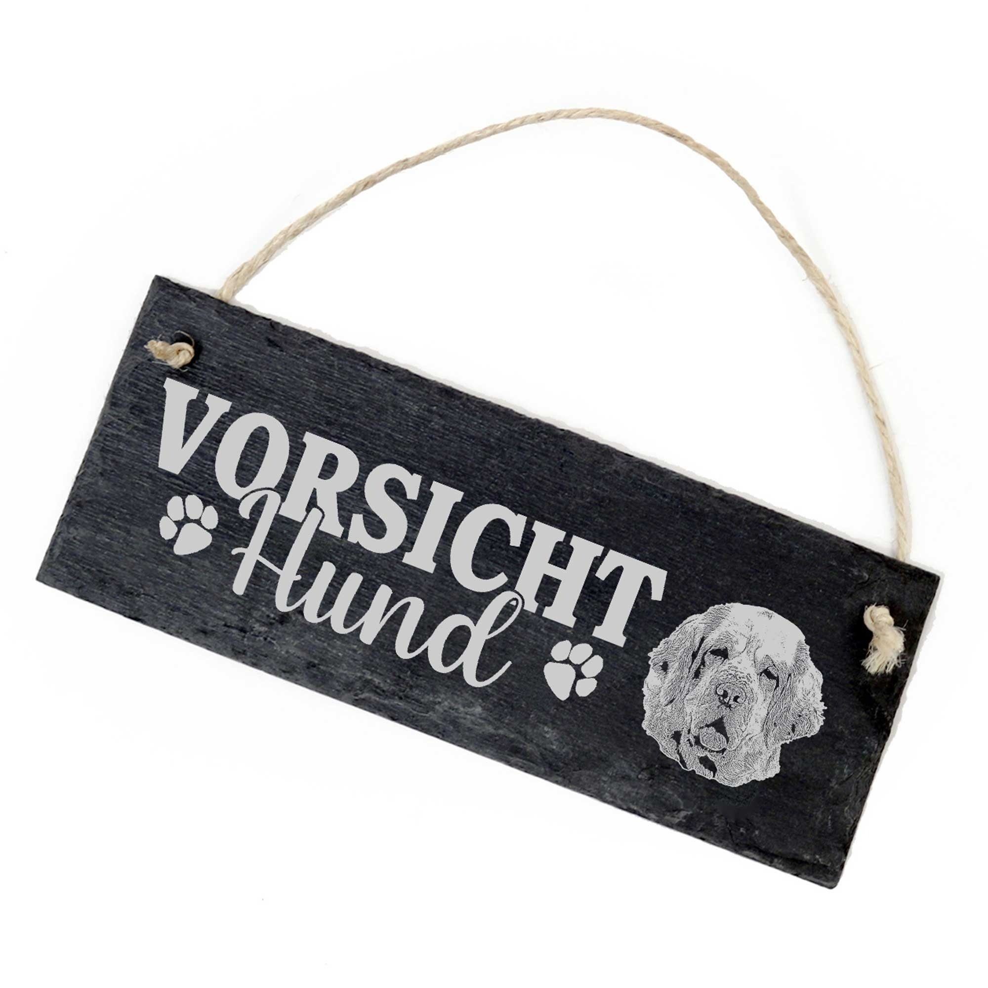 Clumber Hängedekoration Spaniel Hund Vorsicht Dekolando 22x8cm Schild