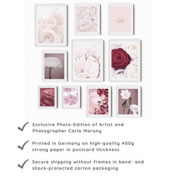 murimage® Poster murimage® Premium Poster Set OHNE Bilderrahmen 10 Poster (3x DINA3, 5x DINA4, 2x DINA5) Rosa Pink Liebe Blumen Romantik Wedding »Rose«