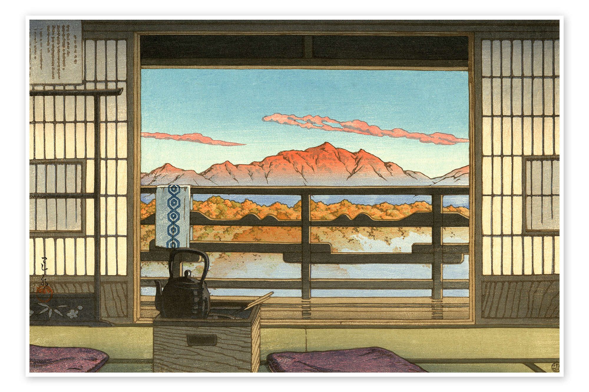 Posterlounge Wandbild Morgens im Hot-spring Resort in Arayu, Kawase Hasui, erhältlich als Poster, Leinwandbild, Wandsticker oder Acrylglasbild