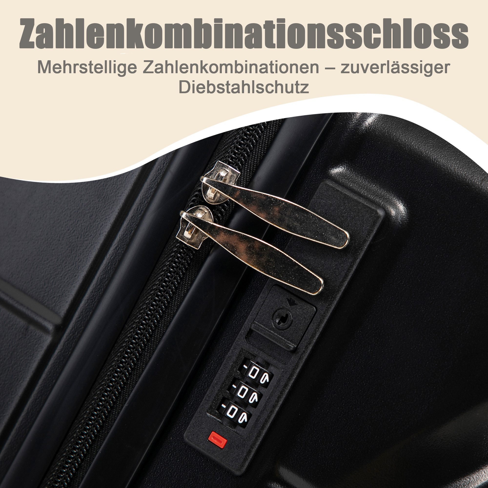 i@home Kofferset 14"/19"/24"/28" 4-teiliger Koffer, 4 Rollen, (4 tlg., 1 Kosmetiktasche, 1 Handgepäck, 2 Aufgabegepäck), zwei Größen mit Seitenhandgriffen, Aufh – Bild 5 von 5