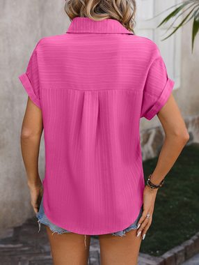 BlauWave Hemdbluse Women's Drop Shoulder Lose Kurzarm Freizeithemd (1-tlg., Geeignet für den Sommer) Mode Krawatte Knopf solide Farbe Bluse