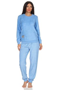 Normann Pyjama Damen Frottee Schlafanzug mit Bündchen und süsser Tier Applikation