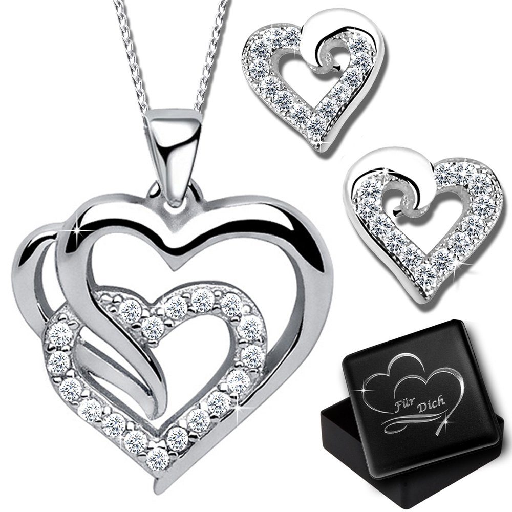 Limana Schmuckset Silber 925 God Rosegold Herz Kette Halskette mit Ohrringe Ohrstecker (inkl. Geschenkdose Echtschmuck Herzkette Herzohrringe), Liebesgeschenk Liebe Geschenk Set für Sie Frauen Damen Freundin Mutter