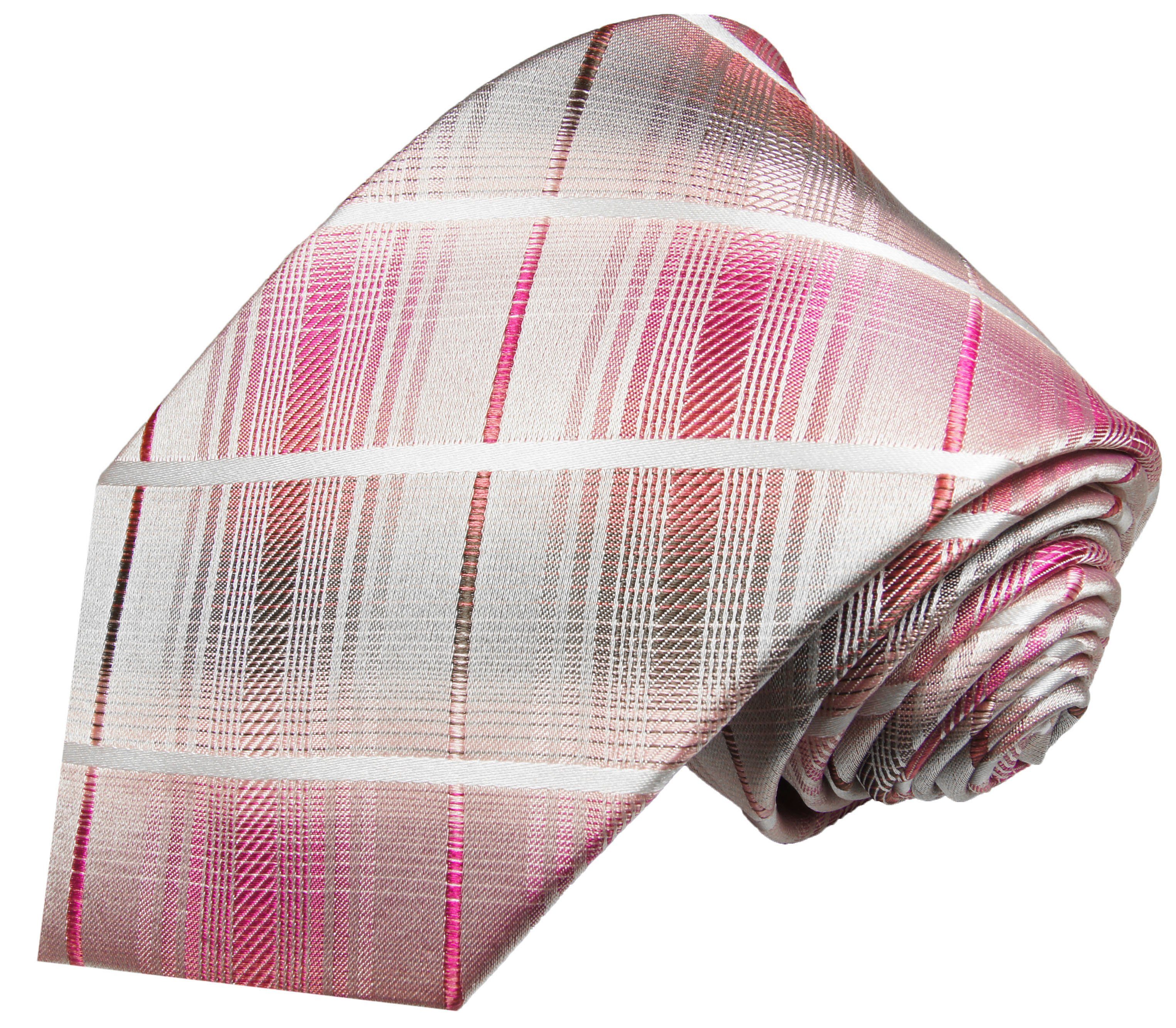 Paul Malone Krawatte Einstecktuch) pink (Set, Schmal Tuch mit Herren Krawatte 100% Seide 2-St., mit (6cm), 2020 (165cm), lang gestreift grau Seidenkrawatte modern Extra