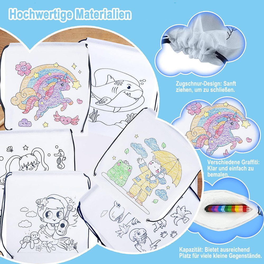 CLTYQ Kreativset 12 Stück Kinder Malbeutel aus Stoff, Lernspielzeug,DIY Graffiti, (12-tlg), DIY Kreatives Non-Woven Set,Montessori Spielzeug 1 2 3 Jahre